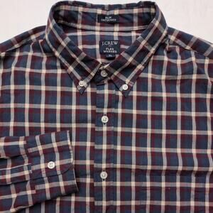 JCrew Flex Washed Slim Untucked Mens Long Sleeve Button Down Plaid Shirt - XL